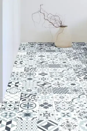 Bon Marché Sol vinyle rouleau TRENTO , Carreaux ciment ancien bleu, rouleau 4.00 m