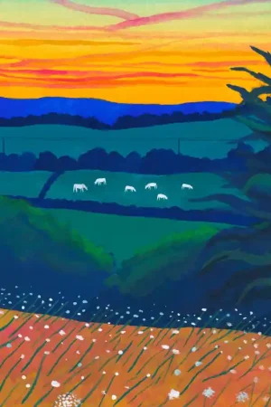 Papier peint panoramique Vaches du Soir Acheter En Ligne