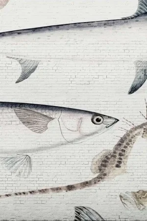Papier peint panoramique White Brick Wall & Fish Promotion