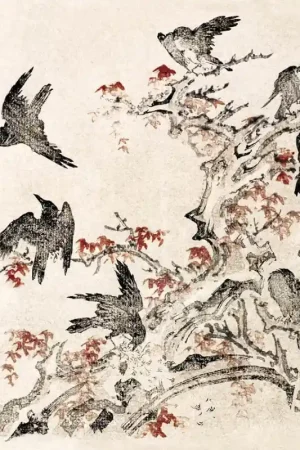Papier peint panoramique Oiseaux dans les branches d‘un érable Expédition Rapide