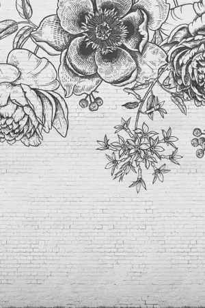 Meilleure Vente Papier peint panoramique Black Flower Brick Wall