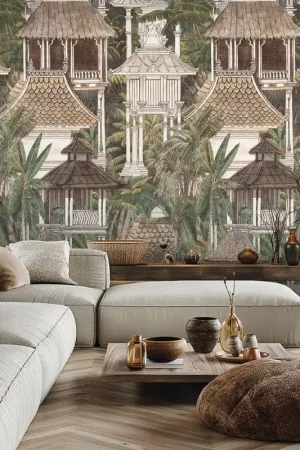 Papier peint panoramique intissé pavillon tropical 159 x 280 cm Promotion Saisonnière