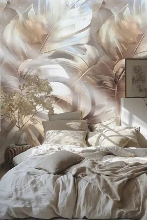 Certifié Papier peint panoramique intissé Mur Botanique Blanc 159 x 280 cm