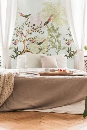 Papier peint panoramique arbre à oiseaux multicolore L159 x 280H cm Bon Plan