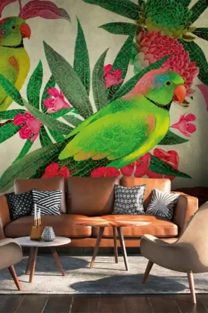 Papier peint panoramique intissé oiseau Ara vert 371 x 280 cm AS CREATION Prix Choc