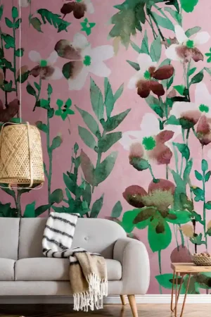 Papier peint panoramique intissé floral et végétal rose 371 x 280 cm AS CREATION Haute Qualité