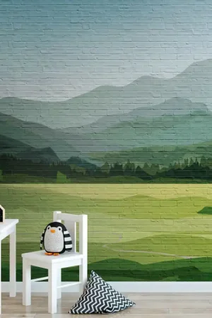 Papier peint panoramique intissé vieille montagne en aquarelle vert 371 x 280 cm AS CREATION Top Vente