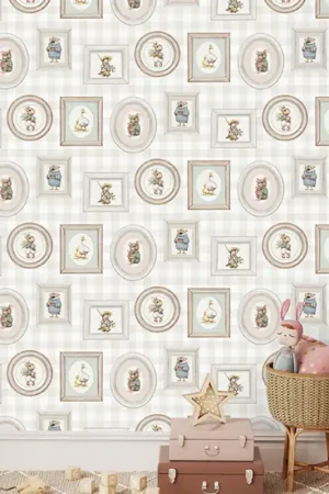 Acheter En Ligne Papier peint intissé cadre animaux vichy beige UGEPA