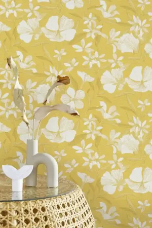 Papier peint intissé Fleur Moutarde jaune doré 53x1005 cm Prix Promo