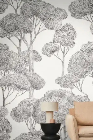 Offre Limitée Papier Peint Panoramique Pin d‘Alep Noir et Blanc AS Création