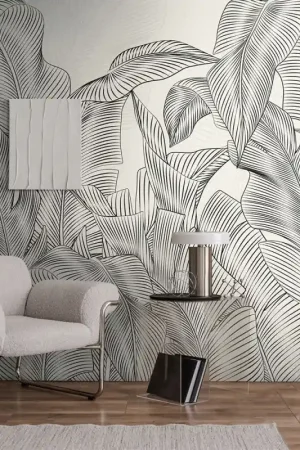 Nouvelle Collection Papier Peint Panoramique Feuille de Bananier Noir et Blanc AS Création