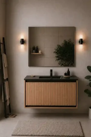 Top Vente Ensemble de meuble, vasque et miroir GOYA largeur 80 cm bois/noir MUEBLES JUMAR