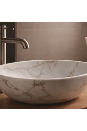 Promotion Saisonnière Vasque à poser ovale HANA – Finition effet marbre blanc ONDEE