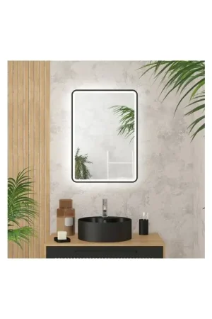 MIROIR DE SALLE DE BAIN ECLAIRAGE LED CONTOUR NOIR 50X70CM AURLANE Bon Plan