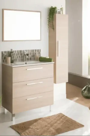 ENSEMBLE MEUBLE PALLAS HAUTEUR 88 X LARGEUR 80 X PROFONDEUR 46.5 CM CHENE CLAIR AYOR Offre Spéciale