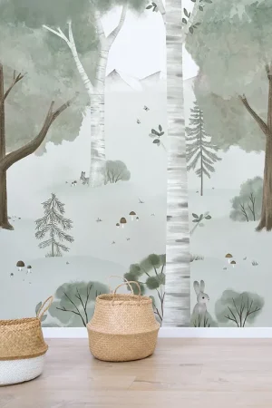 Papier peint panoramique animaux - Birch Forest Prix Réduit