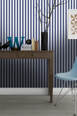 Haute Qualité Papier peint rayures fines bleu