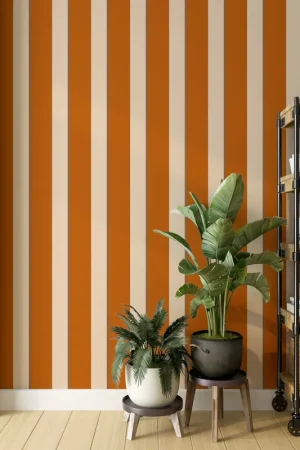 Bon Plan Papier peint Rayures Emma Terracotta Camel