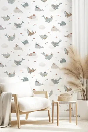 PAPIER PEINT ENFANT - VOYAGE AVEC LES BALEINES Commander Maintenant