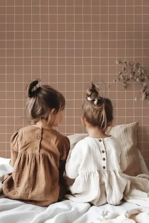 Nouvel Arrivage PAPIER PEINT ENFANT - QUADRILLAGE TERRE DE SIENNE