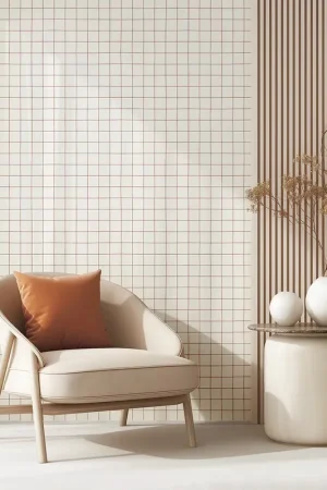 Bon Marché PAPIER PEINT ENFANT - QUADRILLAGE CARAMEL