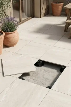 Dalle sur plots EDDYSTONE BLANCO 60x60x2 cm effet pierre antidérapant R11 Vente Flash