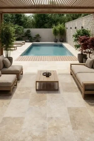 Carrelage rectangulaire imitation travertin 60x90 extérieur R11 - TRAVERTINO RUSTIC Usine Directe
