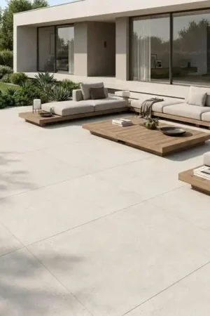 Carrelage extérieur grand format LEVINA CALCAIRE ALMOND 100x100 cm R11 antidérapant Nouvelle Collection